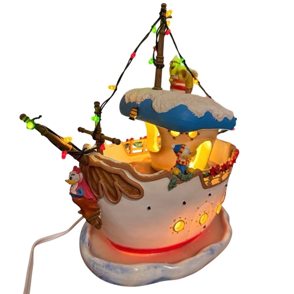 Vintage Disney Parks Toontown Christmas Village Donald Duck Light Up House Boat